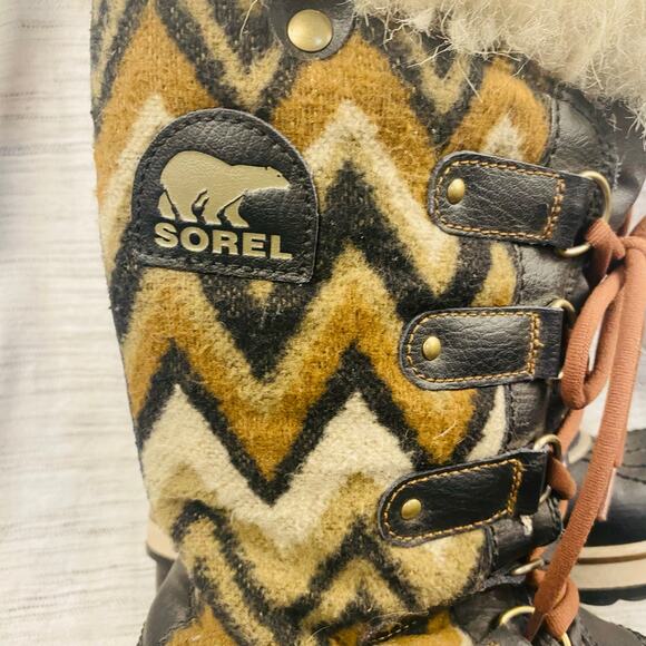 Sorel Tofino Chevron Pattern Lace Up Calf Height Winter Snow Boots Size 9 - Picture 9 of 9